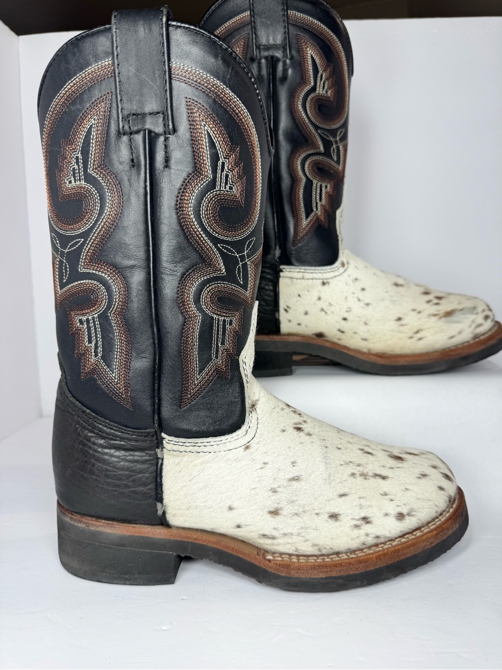 Roper size 9b women Black & White Haircalf Western Cowhide Boots